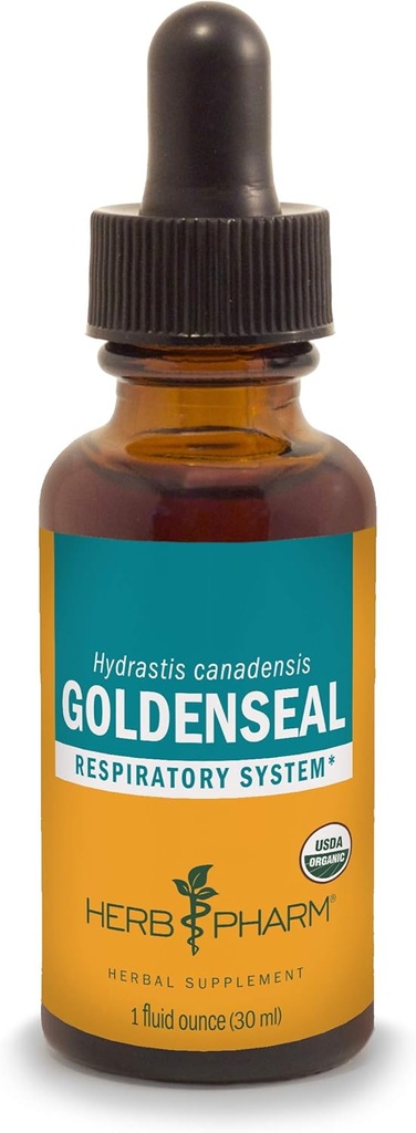 Herb Pharm Certified Organic Goldenseal Liquid Extract for Respiratory System Support, Organic Cane Alcohol, 1 Ounce