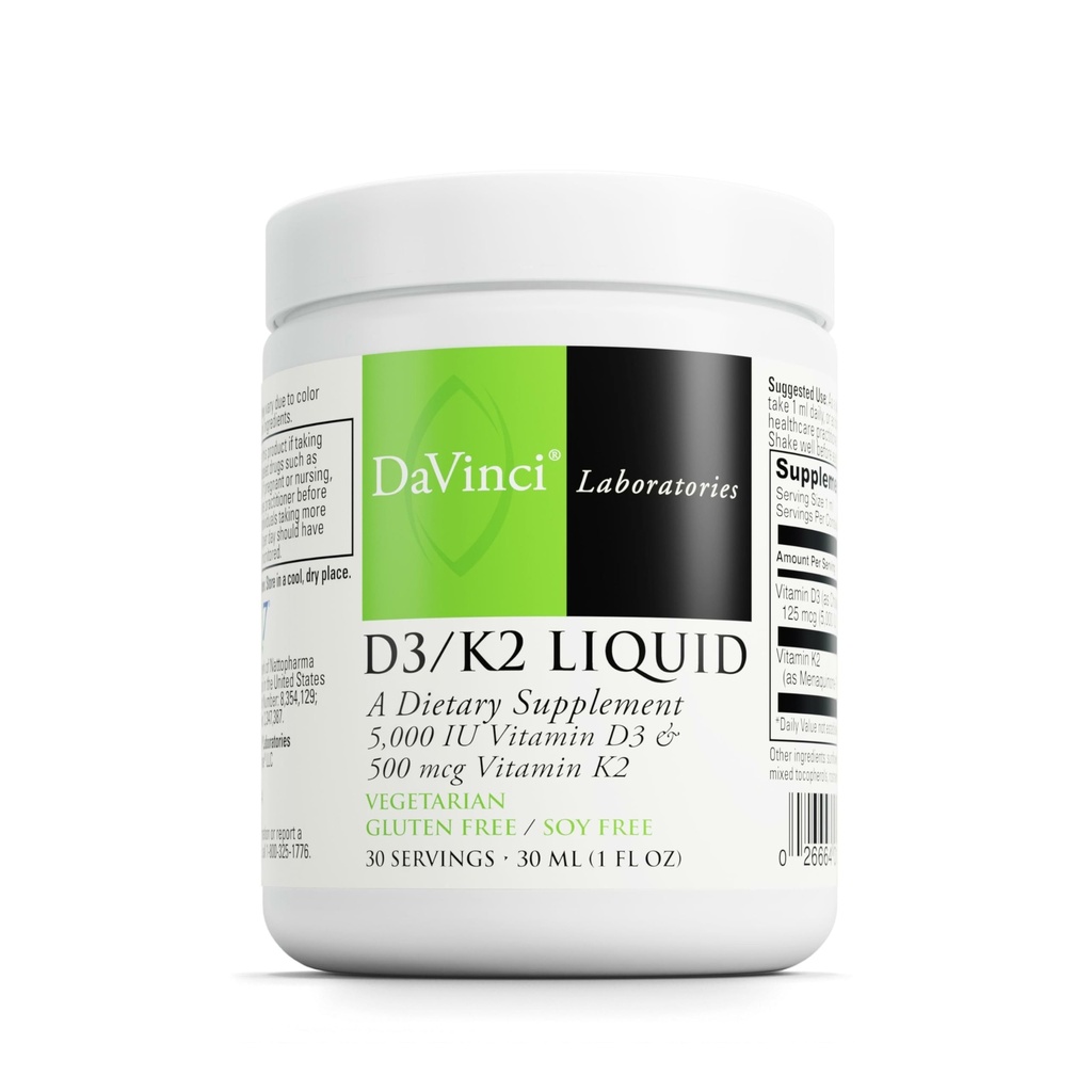 DAVINCI Labs D3/K2 Liquid - Liquid Vitamin D & Vitamin K συμπλήρωμα για την υγεία των οστών, την υποστήριξη της καρδιάς και την απορρόφηση ασβεστίου - 30mL (30 μερίδες)