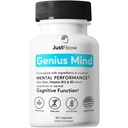 Genius Mind® Nootropic Brain Supplement, Support Cognitive Function, Energy Levels, Focus & Memory Function - 17 Brain Boosting Materialss Including Lions Mane, Bacopa, Ginkgo & B12