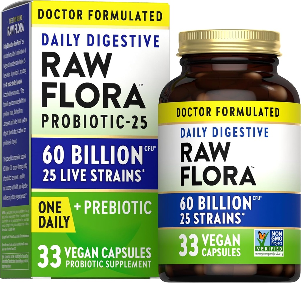Nature's Truth Raw Flora Probiyotik with Prebiyotiks | 60 Milyar CFU | Daily Digestive Vegan Capsules | Gluten Free Supplement for Men and Women