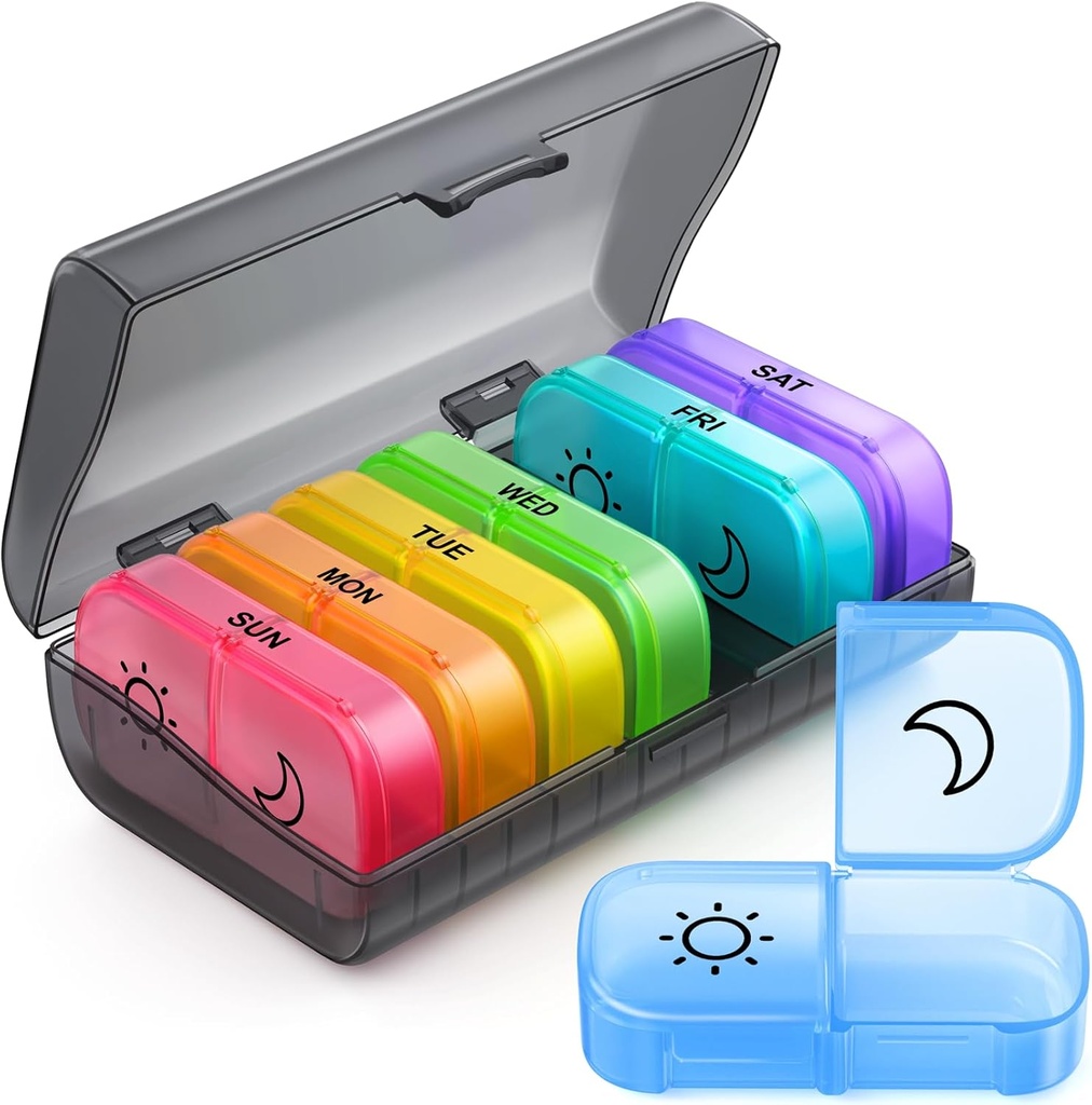 ZIKE Weekly Pill Organizer 2 φορές την ημέρα με την ίδια πλευρά Opening Design, AM PM Pill Box 7 Ημέρα με 7 αποσπώμενες κάσες χάπια για το ταξίδι, μεγάλο χάπι κάτοχος για φάρμακα, βιταμίνες και ιχθυέλαια