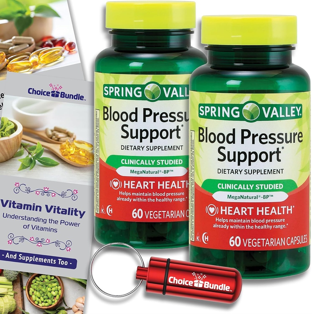 Seçenek Sche Spring Valley Blood Pressure Support Vegetarian Capsules 60 Ct 2 pk (120 Total) + Vitamin Rehber & Pill Konteyner (4 Madde)!