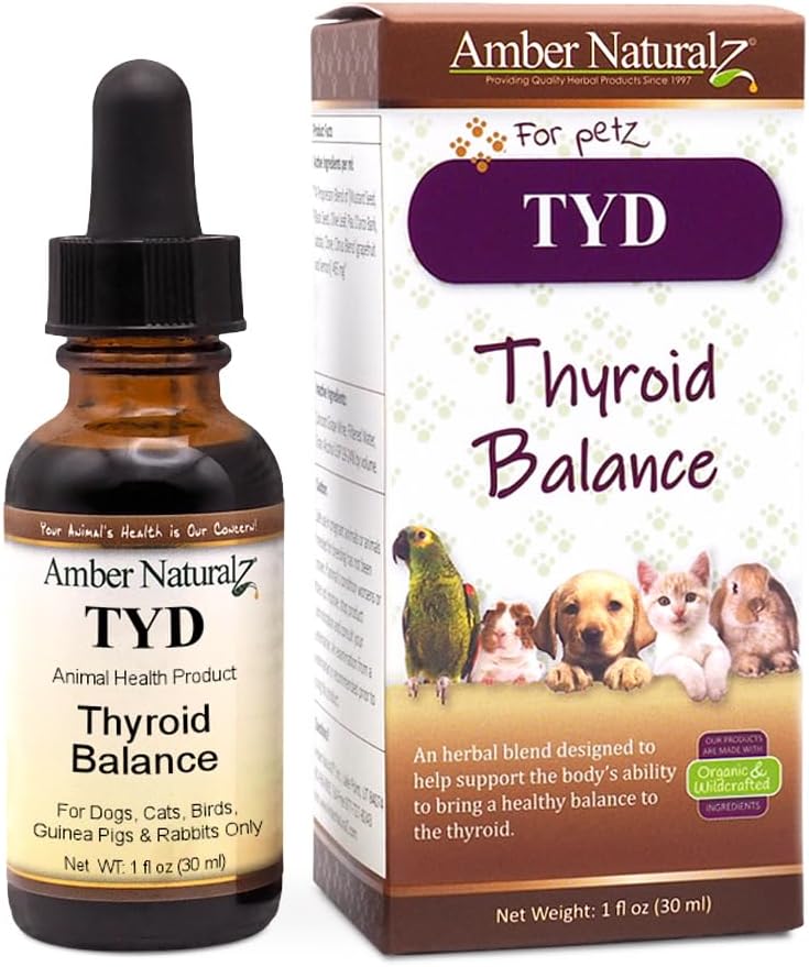 Amber NaturalZ TYD Tiroid Herbal Supplement for Dogs, Cats, Birds, Gine Pigs ve Tavşanlar | Herbal Pet Supplement for Yourroid Health | 1 Akış Ounce Glass Şişe | ABD'de Üretilen