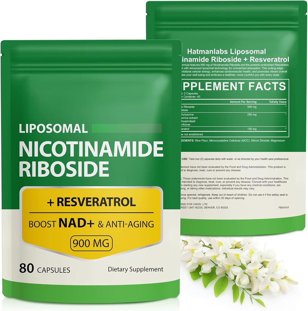 NAD Supplement with Nicotinamid Riboside - Resveratrol,Liposomal Nicotinamid Riboside,Quercetin - Yüksek Saf NAD Supplement for Anti-Aging, Focus, Energy 160 Capsules (2 Bag)
