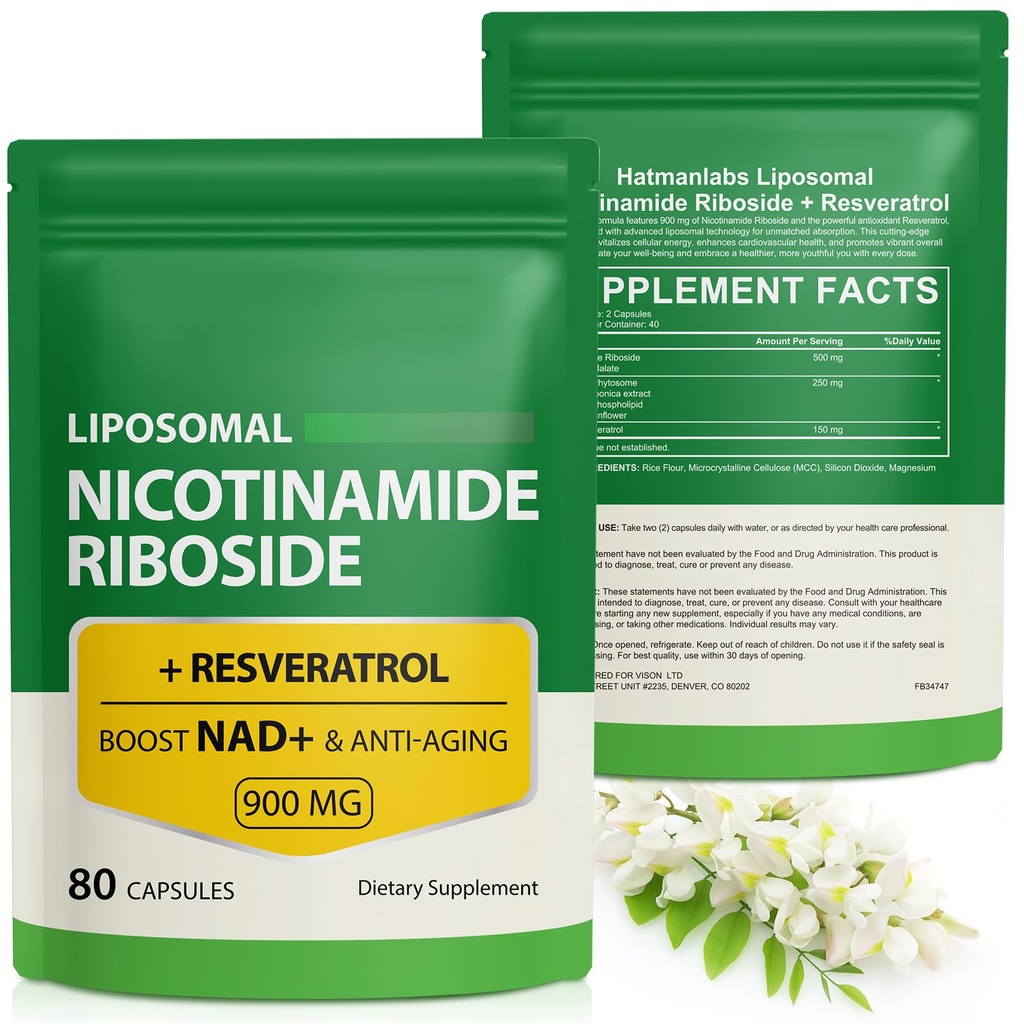 NAD Supplement with Nicotinamid Riboside - Resveratrol,Liposomal Nicotinamid Riboside,Quercetin - Yüksek Saf NAD Supplement for Anti-Aging, Focus, Energy 160 Capsules (2 Bag)