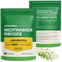 NAD Supplement with Nicotinamid Riboside - Resveratrol,Liposomal Nicotinamid Riboside,Quercetin - Yüksek Saf NAD Supplement for Anti-Aging, Focus, Energy 160 Capsules (2 Bag)