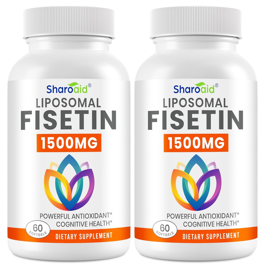 1500mg Fisetin Συμπληρώματα - Ισχυρή απορρόφηση με λιποσωμική παράδοση,98% καθαρό Fisetin,Polyphenol Antioxidant για υγιή γήρανση,Non-GMO - 2 μπουκάλια, 120 Softgels για ενήλικες