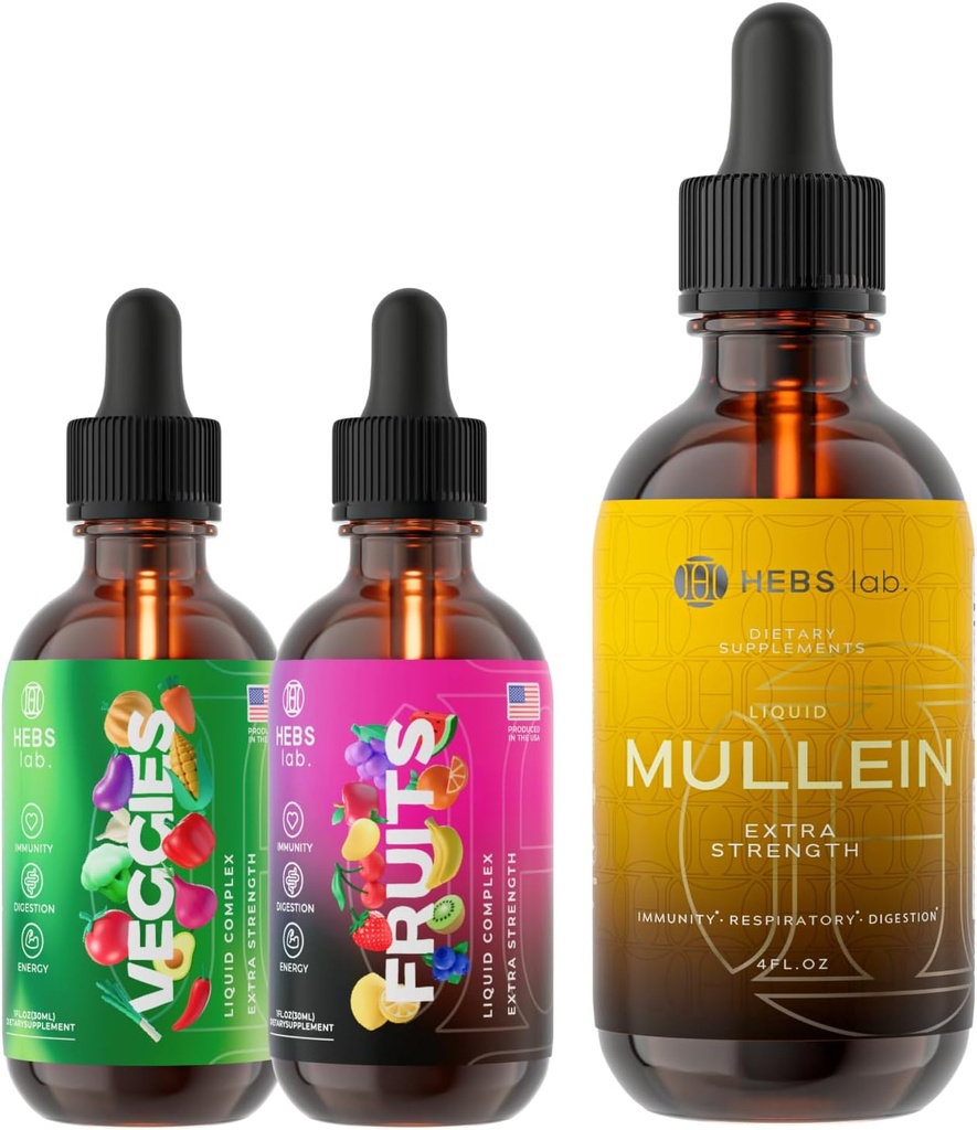 Bundle - Multivitamin Φρούτα και Λαχανικά & Mullein Leaf Extract 4 oz - Βιταμίνη Ανοσοποιητικό Booster και Lung Υποστήριξη συμπλήρωμα