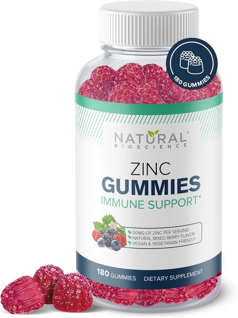 Çinko Gummies 50 mg - Yüksek Potency Immune Support, Skin Health, Antioksi, Daily Immunity Supplement for Yetişkinler, Vegan, Gluten-Free, Non-GMO, Chewable çinko Citrate Gummies, 180 Gummies