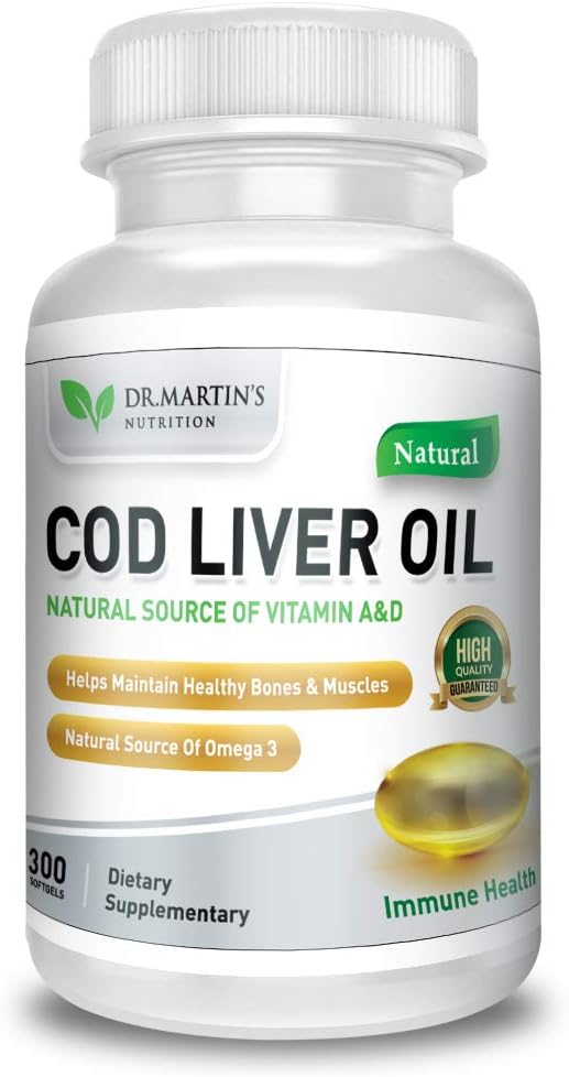 COD Liver Oil | 300 Softgels | Omega 3 Fatty Acids | Triple Strength | En İyi Immune Health, sağlıklı Bones & Muscle Diyetary Supplement |