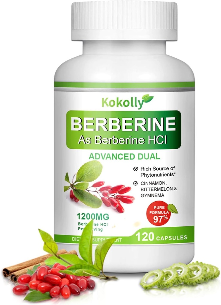 Berberine Supplement 1200 mg - Doğal Bitki- Berberine HCL,Cinnamon, Bittermelon, Gymnema (120 Capsules)