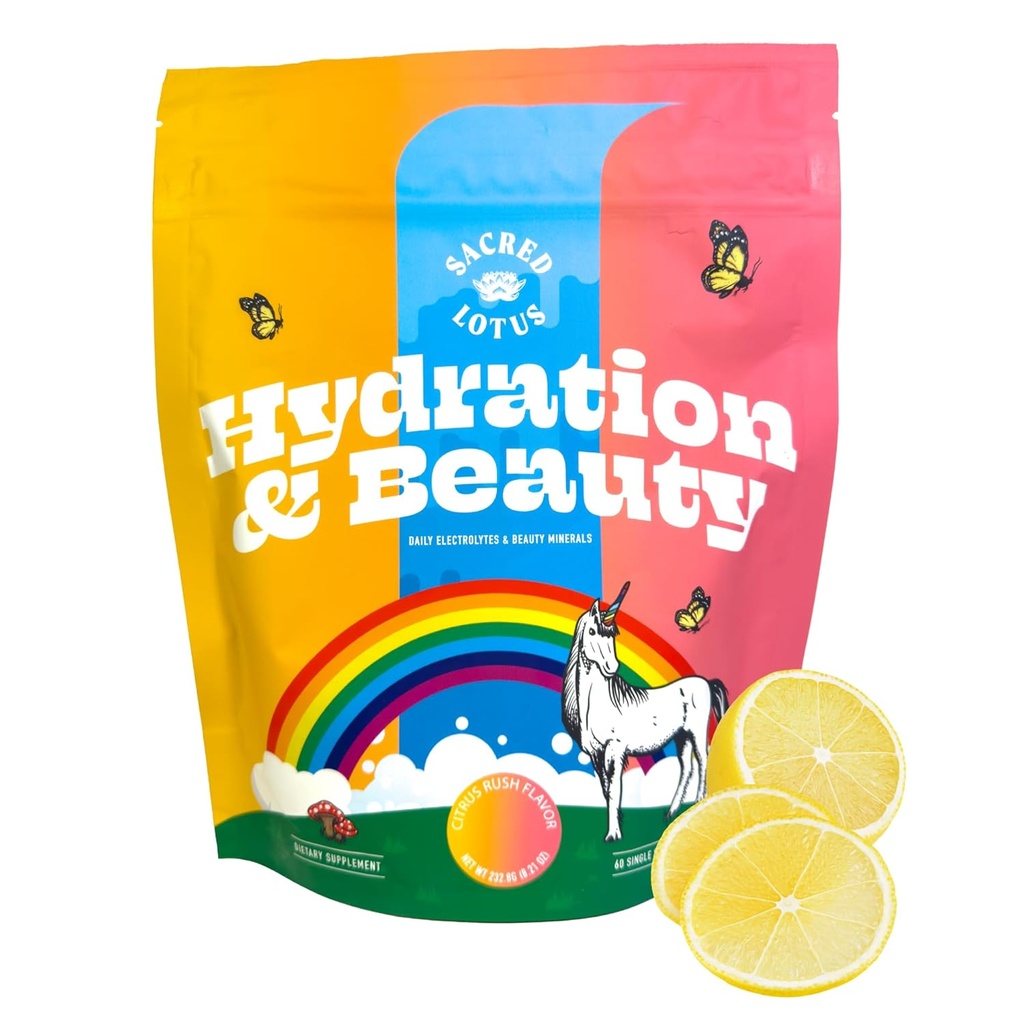 SunLife Organics Hydration & Beauty Toz - Citrus Rush - Elektrolyte İçecek Mix | Günlük Vitaminler ve Mineraller - Magnezyum, C vitamini ve Niacin | Non-GMO | 60 Hizmet