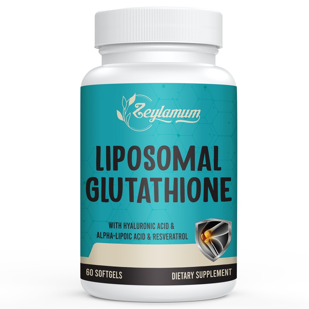 2400 MG Liposomal Glutathione Softgels, Max Aborpsiyon, Active Form L-Glutathione Azaltıd (GSH), Hyaluronic Acid, Resveratrol, Master Antioksis for Detox, Brain, Immune System, 60 Softgels