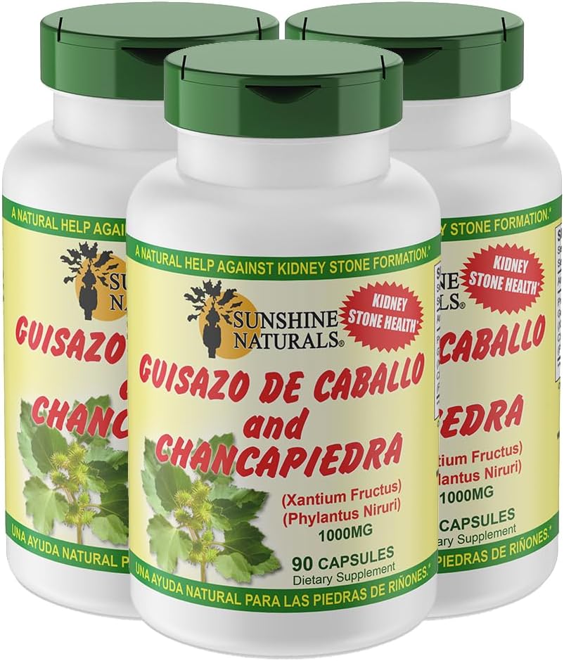 Sunshine Naturals Guisazo & Chancapiedra Herbal Mix, Natural Diyetary Supplement for Wellness Support, 90 Capsules. 3 Paket 3