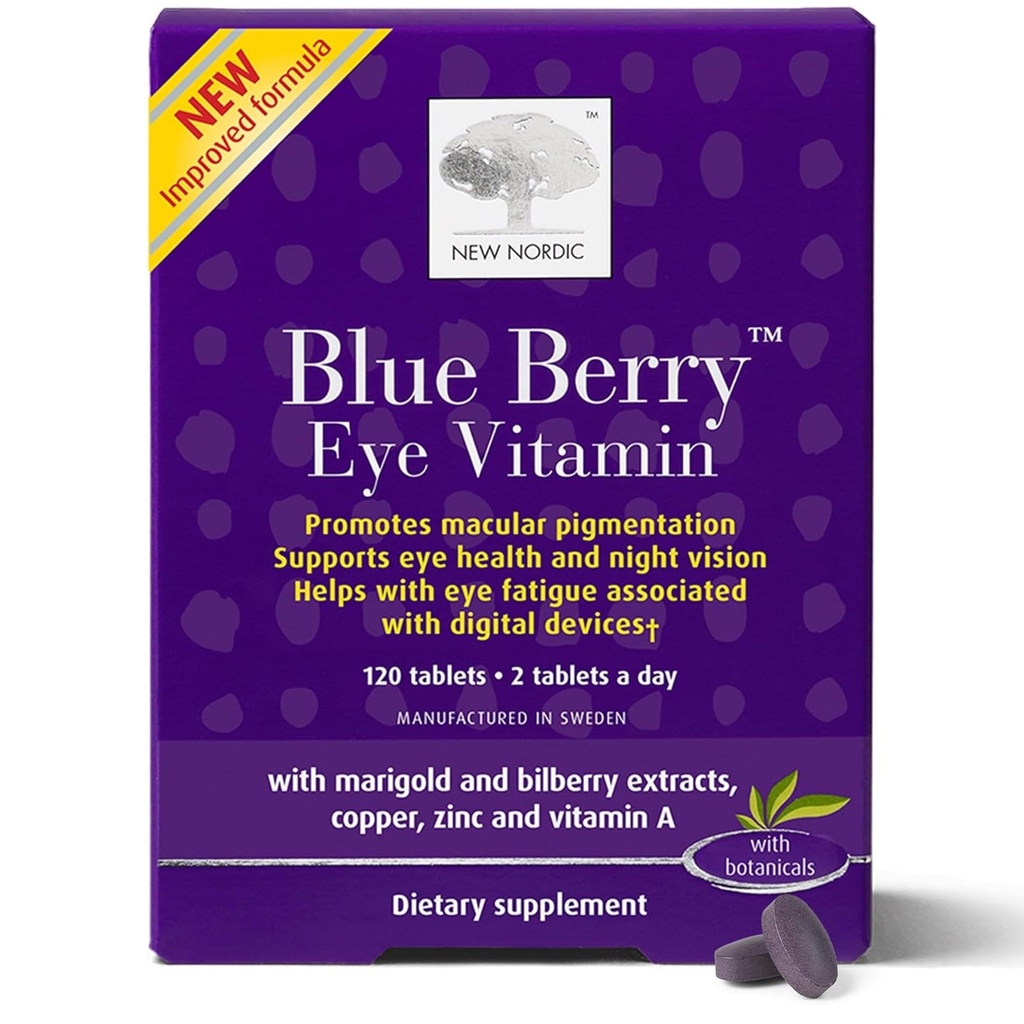YENİ NORDIC Blue Berry Eye Vitamin Lutein Supplement ile çinko, Destekler Macular Pigmentation, Eye & Vision Function, 120 Tabletler (kısa 1)