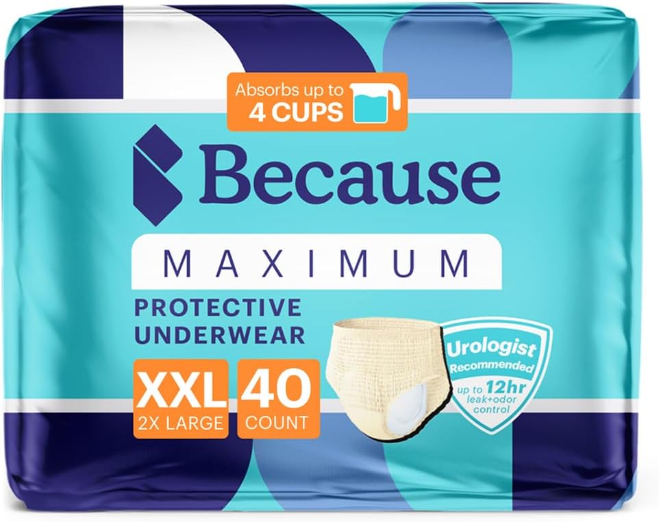Çünkü Premium maksimum Plus Yetişkin Incontinence ve Postpartum Kadınlar için Leak Underwear, En Az Absorbency, Single, Beige, XXLarge, 40 Count (4 Packs of 10)