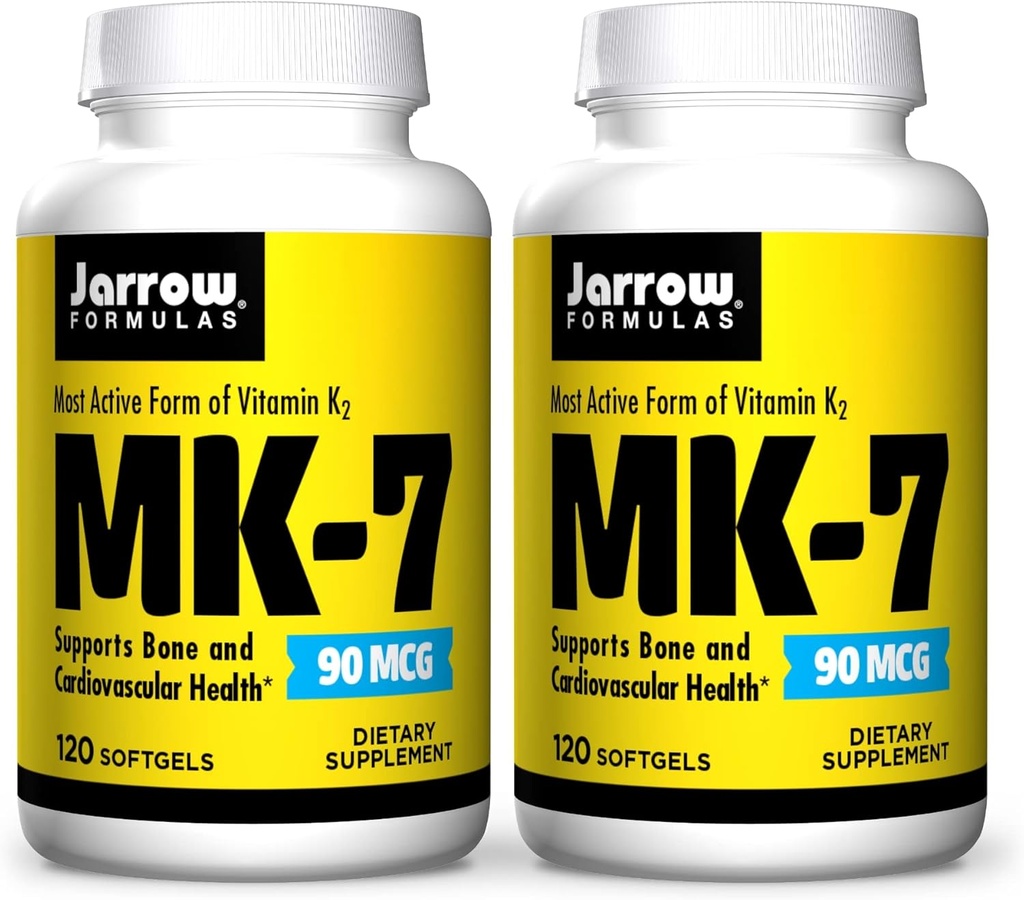 Jarrow Formulas MK-7 90 mcg - 120 Softgels, Pack of 2 - Superior Vitamin K Ürün Güçlü Bones - Supports Heart & Cardiovascular Health - 240 Total Services