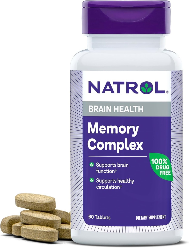 Ginkgo Biloba 120 mg ve B Vitaminleri ile Natrol Memory Kompleksi, Beyin Sağlığı ve Hafıza Desteği için Diyet Supplement, 60 Tablet, 30 Gün Supply