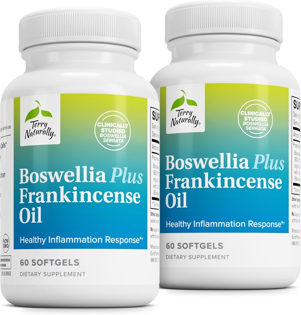 Terry Φυσικά Boswellia Plus λάδι Frankincense - Κοινό συμπλήρωμα στήριξης για την υποστήριξη της κινητικότητας & κοινής άνεσης - Υποστήριξη Κυτταρική υγεία με Boswellia & λάδι Frankincense - 60 Softgels (πακέτο του 2)