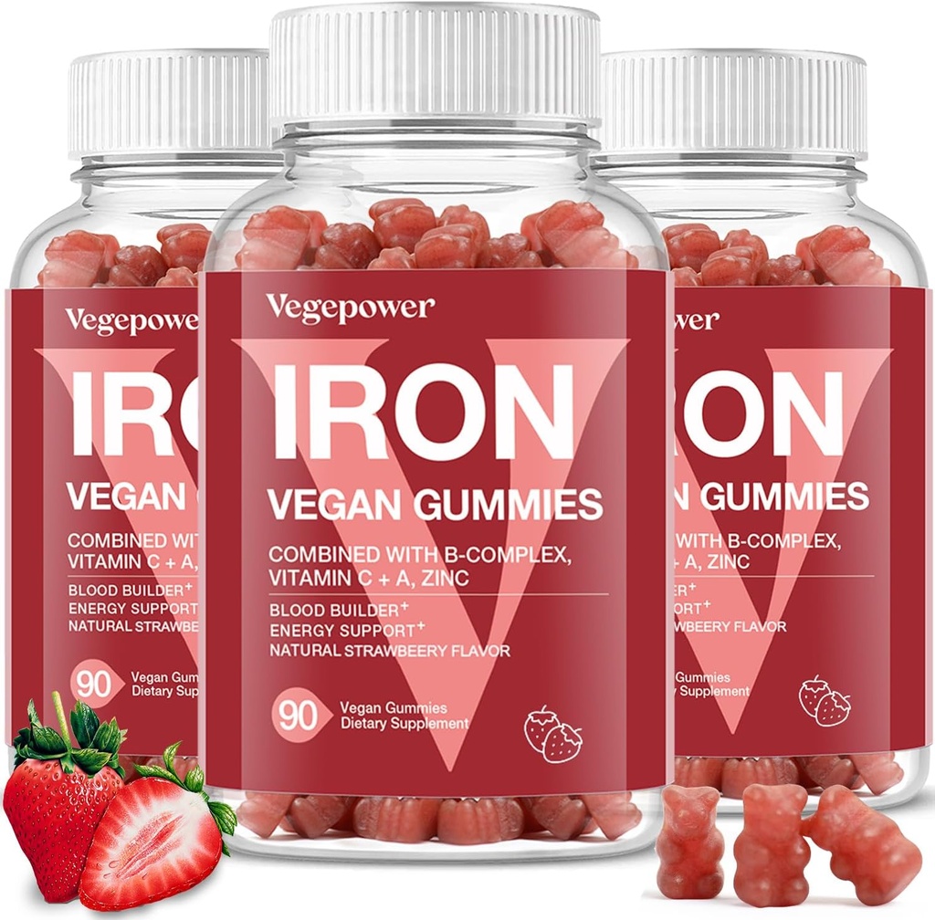Çocuklar ve Kadınlar için Demir Gummies Tamamlar - Kan Sağlıklı için Demir ile Çokvitamin, Max Aborpsiyon için C vitamini ile Büyük Sarf Vitaminler Gummy - Strawberry (3 Packs)