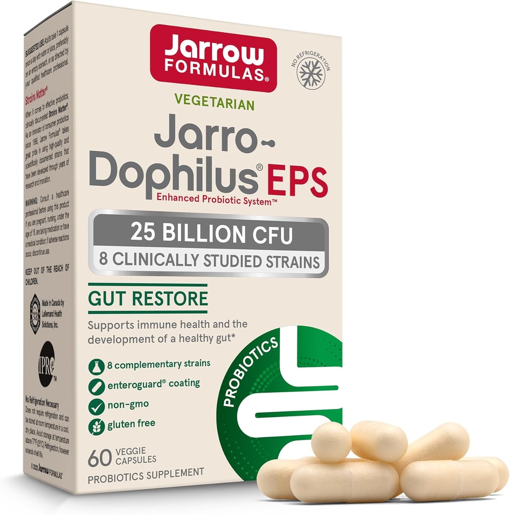 Jarrow Formulas Jarro-Dophilus EPS Higher Potency - 25 Δισεκατομμύρια Οργανισμοί ανά υπηρεσία - 60 Veggie Caps - Multi-Strain Probiotic - Εντερική & Ανοσολογική Υγεία - 60 Υπηρεσίες