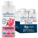 KATE FARMS Organik Çocuk Beslenme Shake, Strawberry, 8g protein, 27 Vitamin ve Mineraller, Meal Emekli, Protein Shake, Non-GMO, 8.45 oz (6 Pack)