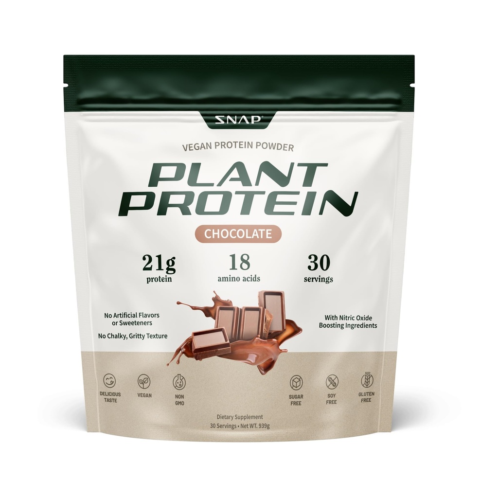 Snap Supplements Organik Bitki Temelli Vegan Protein Toz Nitrik Oksit, Kas Büyüme, Performans ve Kurtarma için BCAA Amino Asit - 30 Hizmet (Chocolate)