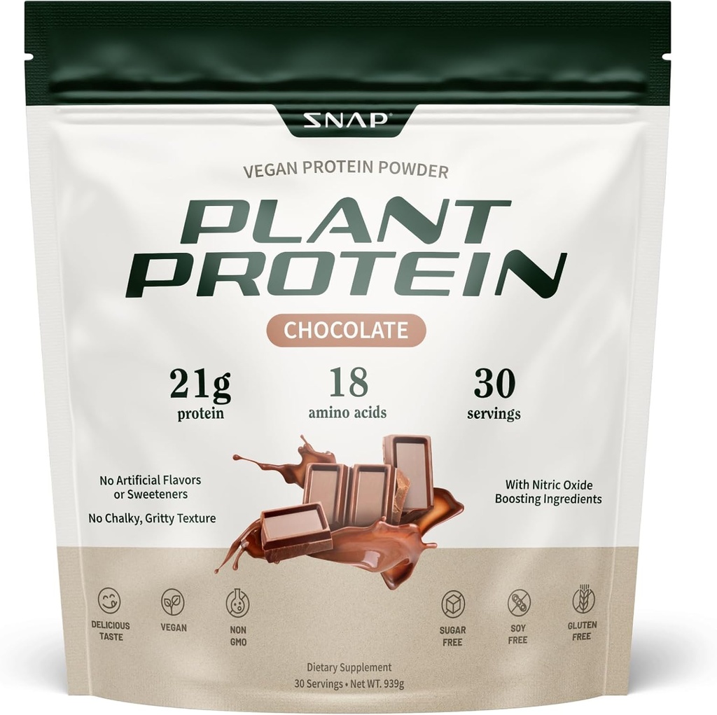 Snap Supplements Organik Bitki Temelli Vegan Protein Toz Nitrik Oksit, Kas Büyüme, Performans ve Kurtarma için BCAA Amino Asit - 30 Hizmet (Chocolate)