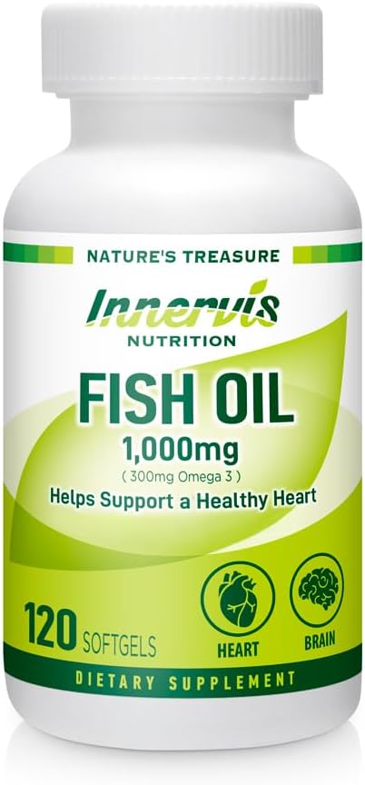 Fish Oil 1000mg – Υποστήριξη καρδιάς, εγκεφάλου και ματιών με Omega-3 EPA & DHA, 120 Softgels, μη GMO 