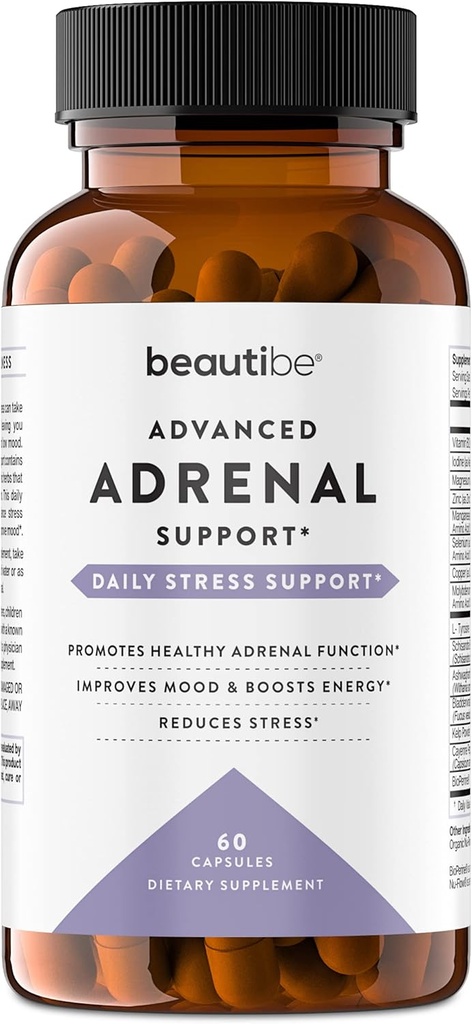 Kadınlar ve Erkekler için Adrenal Destek - Cortisol Manager - Doğal Stres Yardımı Tamam - Adrenal Fatigue, Mood Health ve Energy Supplements with Ashwagandha & L-Tyrosine – 60 Non-GMO Veggie Capsules