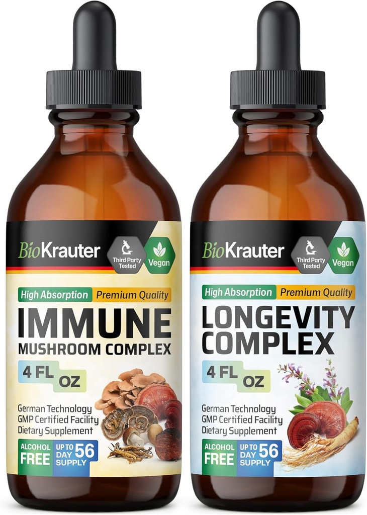 BIO KRAUTER Ανοσοποιητικό μανιτάρι Βάμμα 4 Fl. Oz. & Longevity Βάμμα 4 Fl. Oz.