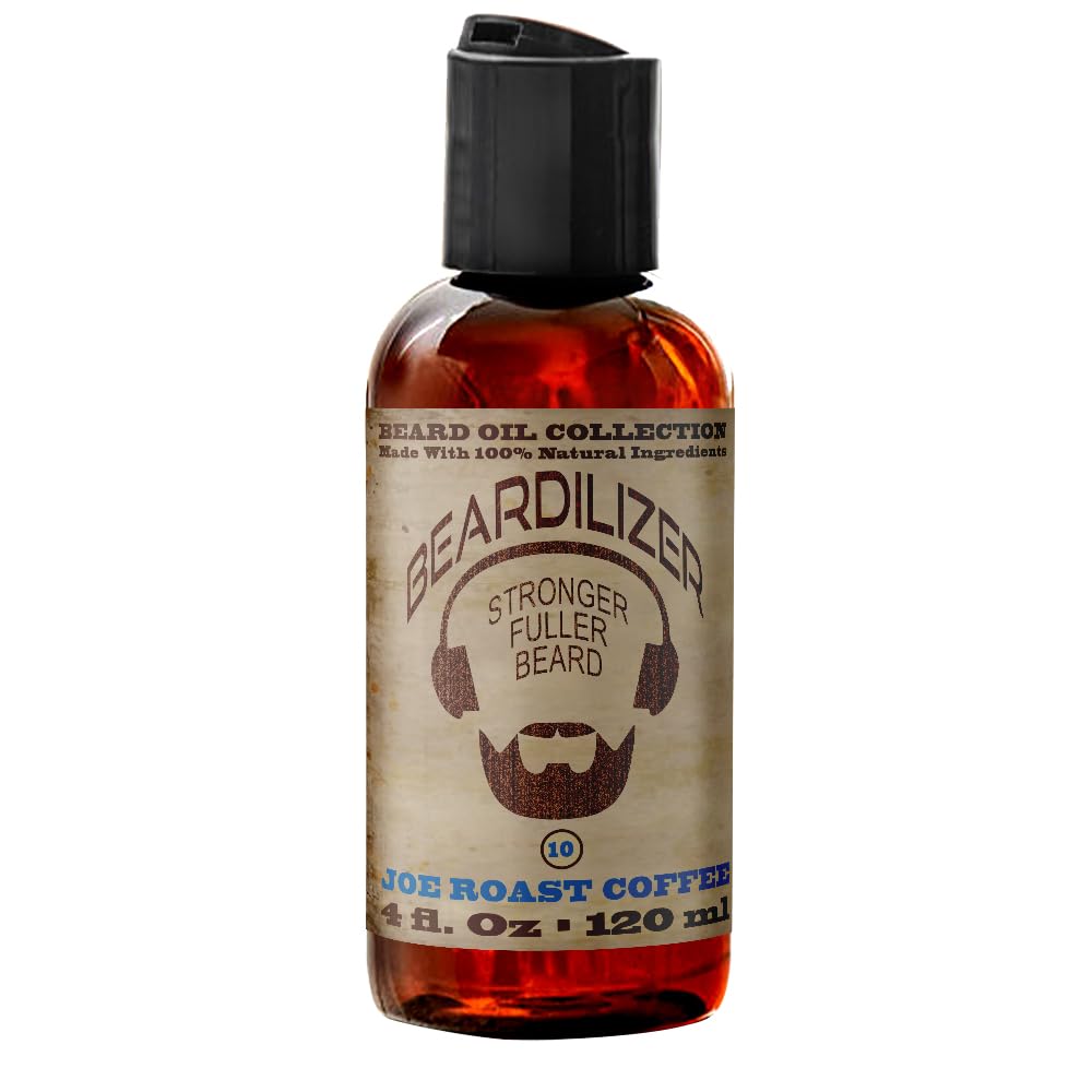 Beardilizer Joe Ψητό λάδι καφέ για τους άνδρες - 100% φυσικό λάδι ανάπτυξης & Conditioner με Argan, Jojoba & βιταμίνη E – Μαλακτικό, Ενυδατικό για μαλακό, υγιεινό μούσι – 4 Oz