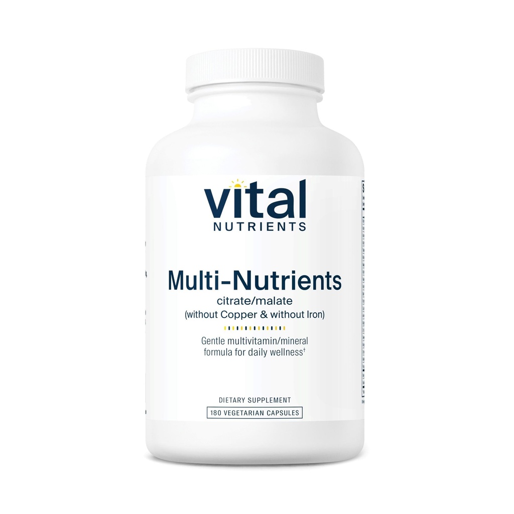 Vital Nutrients Multi-Nutrients 3|Vegetarian Multivitamin|Citrate/Malate Formula|Without Copper or Iron| Multi Vitamin, Mineral, & Antioksi Supplement| Gluten, Dairy, Soy Free|Non-GMO|180 Capsules