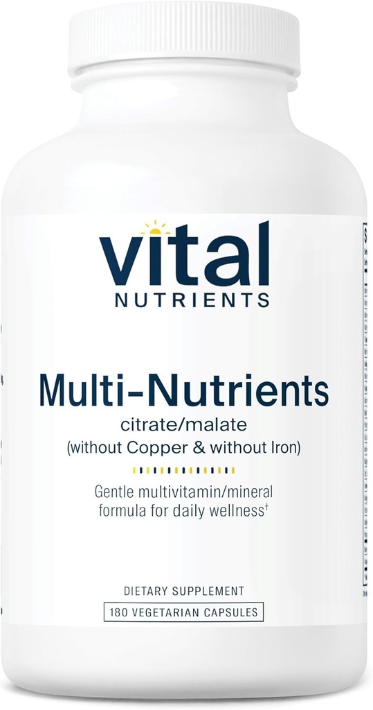 Vital Nutrients Multi-Nutrients 3|Vegetarian Multivitamin|Citrate/Malate Formula|Without Copper or Iron| Multi Vitamin, Mineral, & Antioksi Supplement| Gluten, Dairy, Soy Free|Non-GMO|180 Capsules