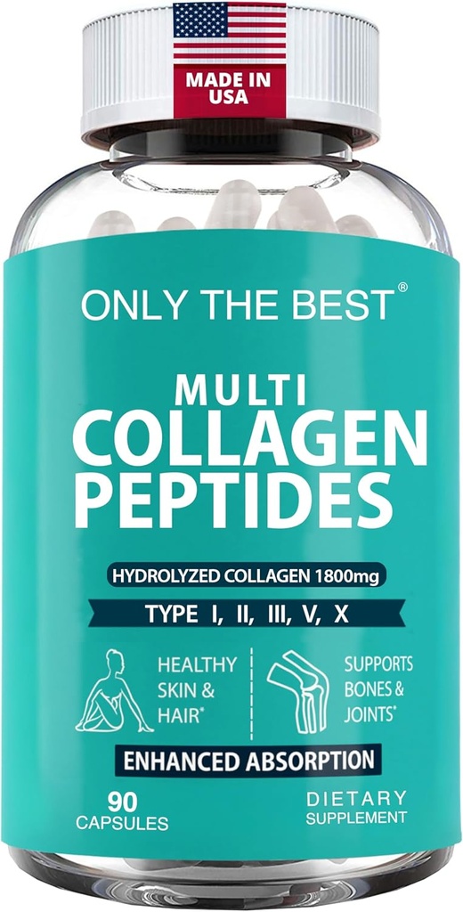 Premium Multi Collagen Capsule Capsules 1800 mg - Tipler I, II, III, V, X Skin, Hair, Nails - Bones, Joints, Muscles, & Digestive Health * Hydrolyzed Collagen Supplement 90 Capsules