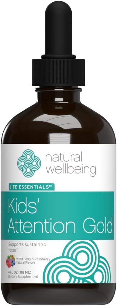 Natural Wellbeing Παιδική Προσοχή Χρυσός - Φυσική Υποστήριξη για Εστίαση και Συγκέντρωση με Rhodiola - Μικτό μούρο & Βατόμουρο Γεύση - 4 oz (118 ml)
