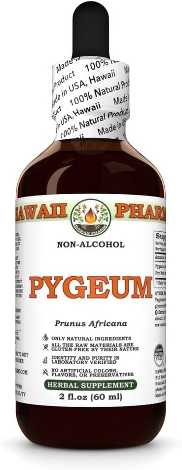 Pygeum (Prunus Africana) Kuru Bark Glycerite, Hawaii'de Made, All Natural, Vegan, Lab Tested Alkol-Free Liquid Extract - 2 fl.oz