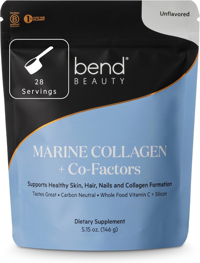 Bend Beauty Marine Collagen + Co-Factors | Unflavored Collagen Toz | Hydrolyzed Collagen Supplement | Fish Collagen, + Silikon + Vitamin C | Sağlıklı Cilt, Saç ve Nails