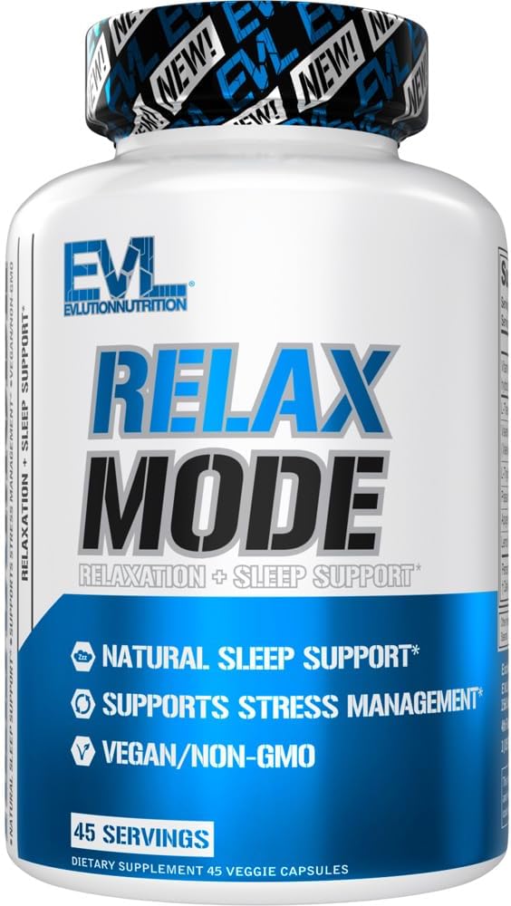 Evlution Nutrition RelaxMode - Φυσική υποστήριξη ύπνου - με L-Θεανίνη, Valerian Root Extract & More - Vegan & Non-GMO - Συμπλήρωμα διατροφής - 45 Σερβιέτες - 45 κάψουλες λαχανικών