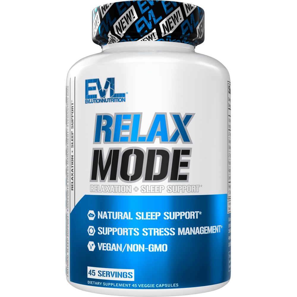 Evlution Nutrition RelaxMode - Φυσική υποστήριξη ύπνου - με L-Θεανίνη, Valerian Root Extract & More - Vegan & Non-GMO - Συμπλήρωμα διατροφής - 45 Σερβιέτες - 45 κάψουλες λαχανικών