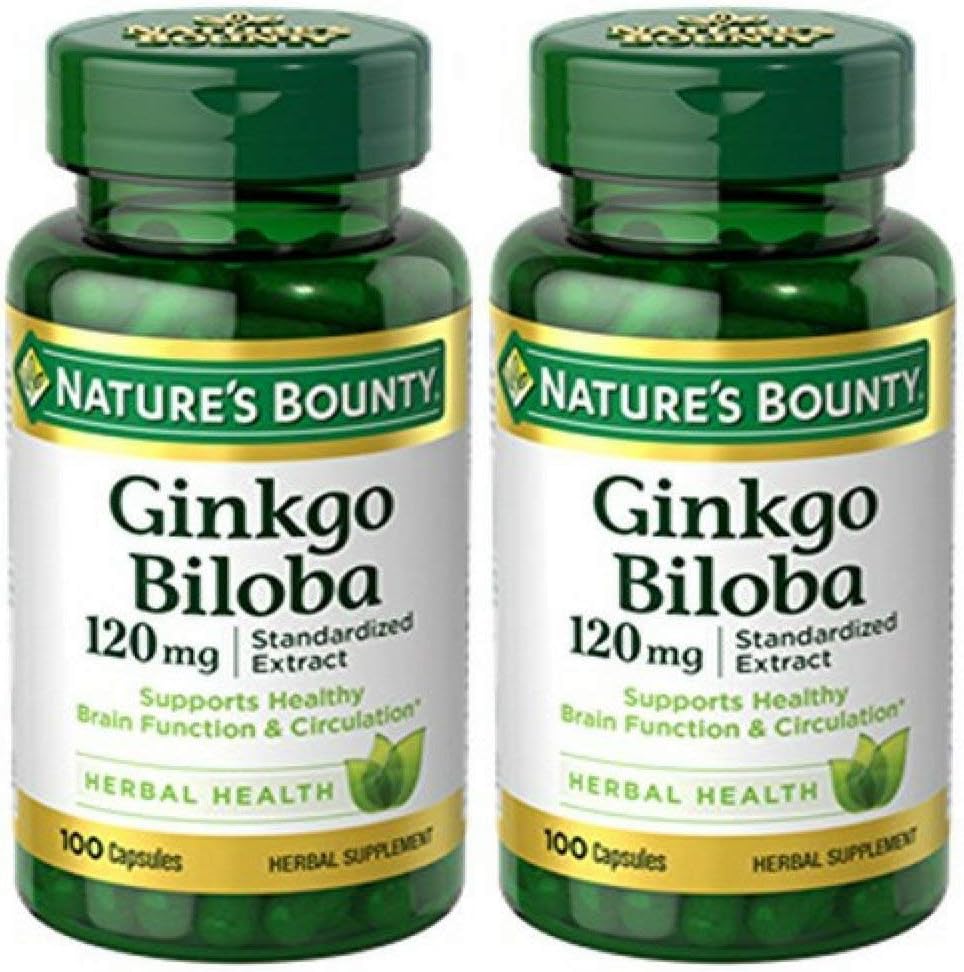 Nature's Bounty Ginkgo Biloba Standartized Extract 120 mg, Herbal Şişes, Capsule, 100 Kont, 2 Paket