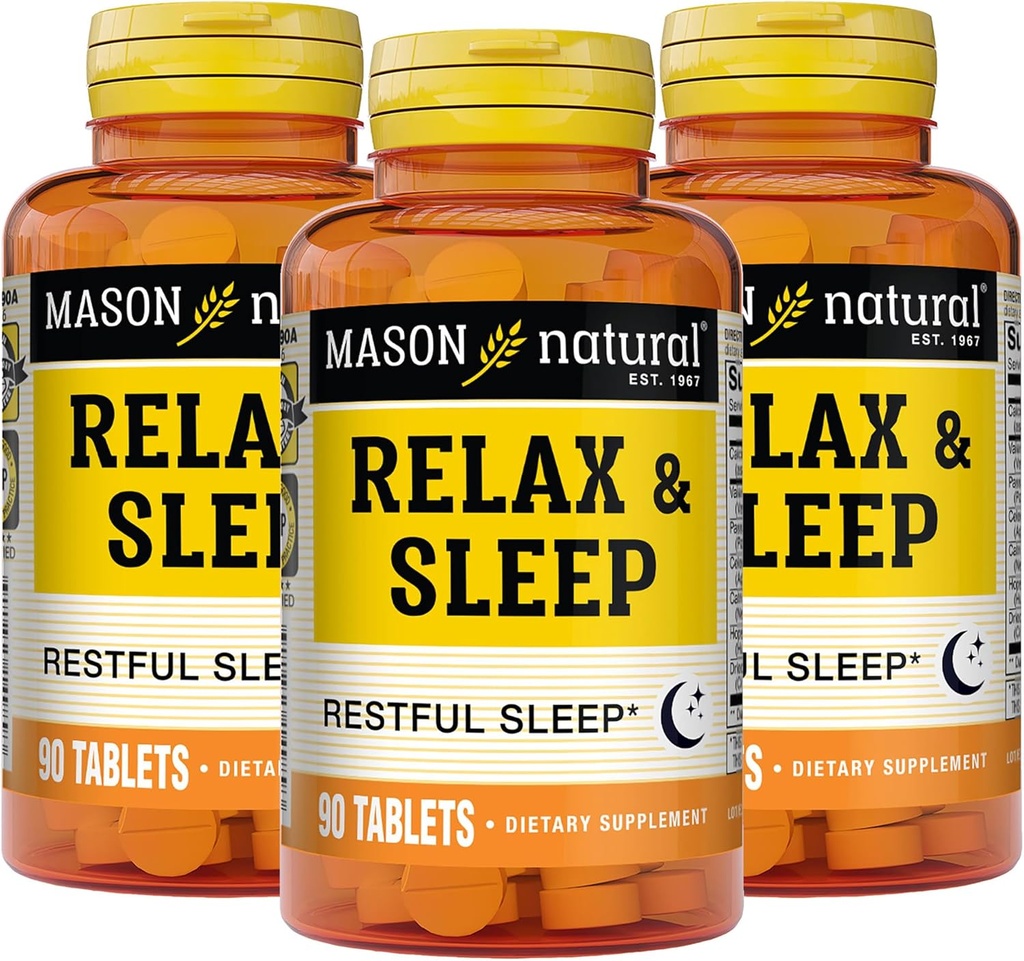 MASON NATURAL Relax & Sleep Diyetary Herbal Supplement with Valerian Root & Passiflora Extract, 9 Ay Supply, 3 Pack