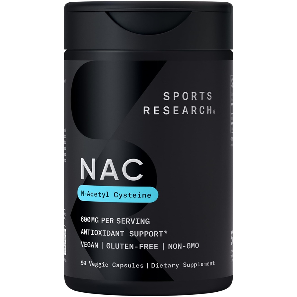 Spor Araştırmaları N-Acetyl L-Cysteine (NAC) 600 mg, 90 Veggie Capsules - Vegan, Non-GMO, Gluten Free. Lemon Aroma