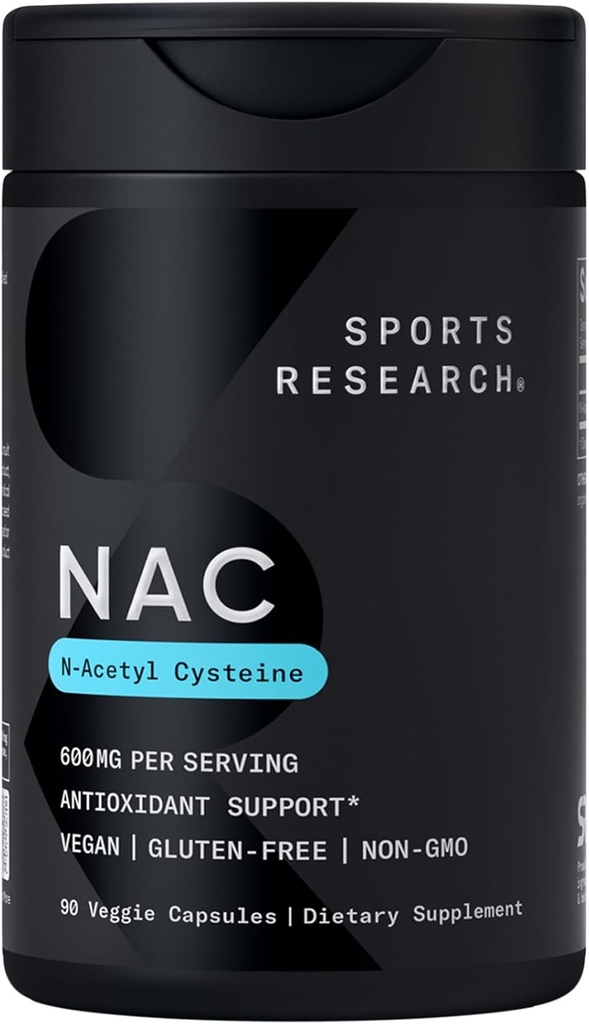 Spor Araştırmaları N-Acetyl L-Cysteine (NAC) 600 mg, 90 Veggie Capsules - Vegan, Non-GMO, Gluten Free. Lemon Aroma