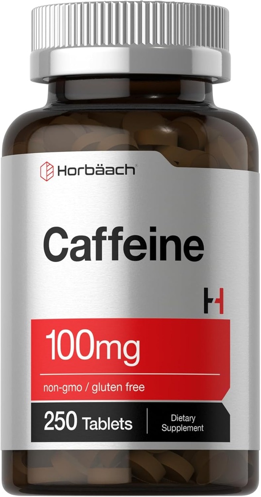 Horbäach Caffeine Pills 100 mg | 250 Tablet | Vejetaryen Formula | Non-GMO, Gluten Free Supplement Supplement