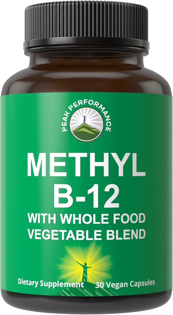 Methyl B12 Vitamin + Whole Food Blend of 25 Vegetables and Fruits for Max Absorption. Vegan Vitamin B12 Methylcobalamin - Methyl B-12 Supplement for Energy, Focus and Relief. 30 Day Supply Capsules