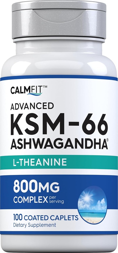 Piping Rock KSM-66 Ashwagandha L-Theanine Supplement | 800 mg | 100 Caplets | Advanced Complex Root | Vegan, Non-GMO, Gluten Free