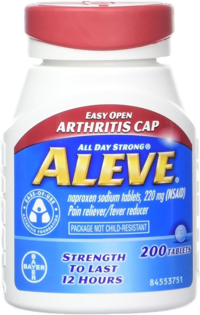 Easy Open Arthritis Cap, Naproxen sodyum, 220 mg (NSAID) Pain Reliever/Fever Function, 200 Count (Pack of 2)