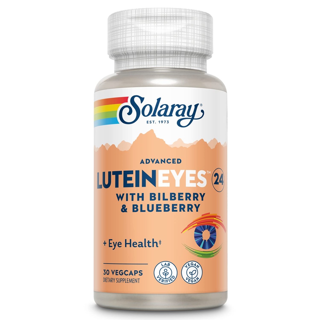 SOLARAY Advanced Lutein Eyes 24mg with Bilberry Extract and Blueberry Extract, Eye & Macular Health Support Supplement Supplying Zeaxanthin from Marialtı, Vegan, 30 Hizmet, 30 VegCaps