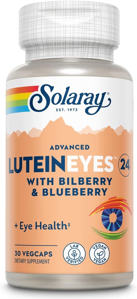 SOLARAY Advanced Lutein Eyes 24mg with Bilberry Extract and Blueberry Extract, Eye & Macular Health Support Supplement Supplying Zeaxanthin from Marigold, Vegan, 30 Servings, 30 VegCaps